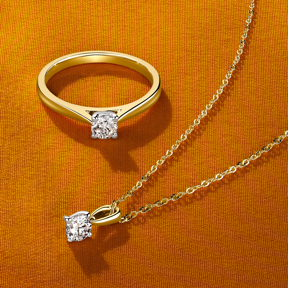 Rendition 0.30ct Diamond Solitaire Pendant in 9ct Yellow & White Gold
