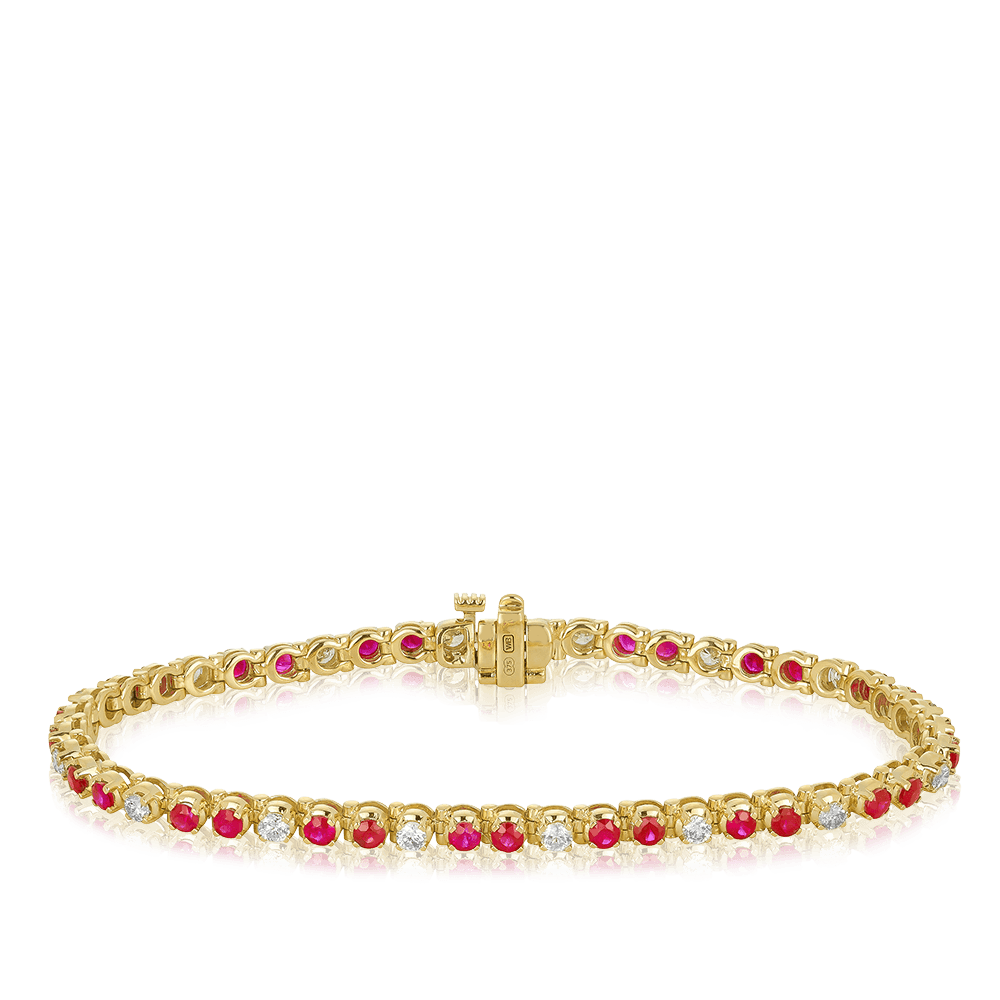 Diamond & Ruby Tennis Bracelet in 9ct Yellow Gold - Wallace Bishop