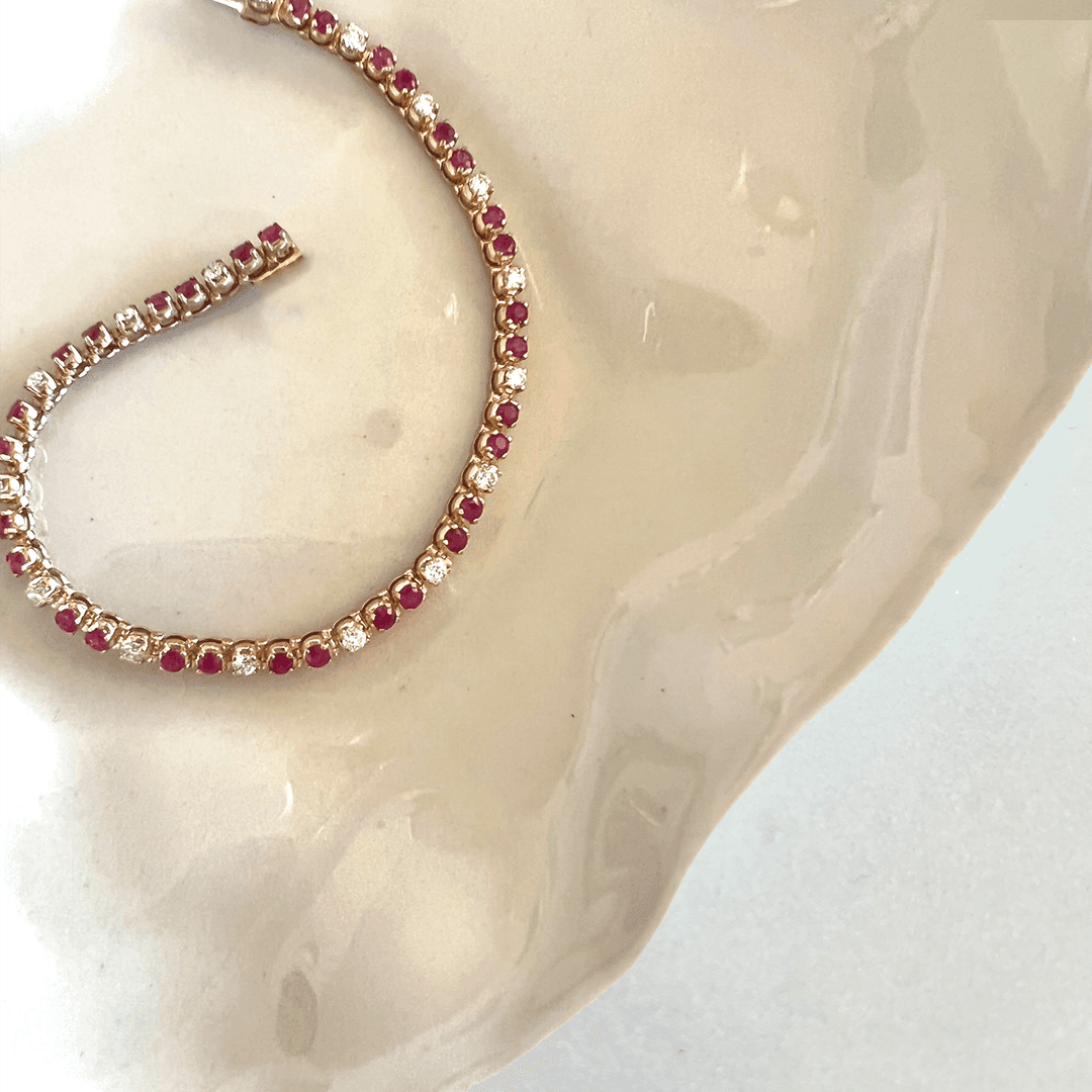 Diamond & Ruby Tennis Bracelet in 9ct Yellow Gold - Wallace Bishop