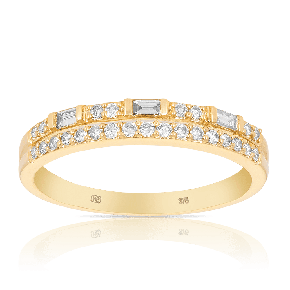 Diamond Baguette Dress Ring in 9ct Yellow Gold