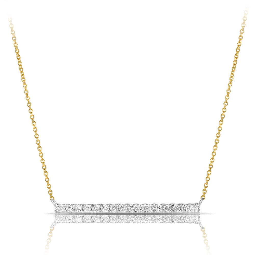Diamond Bar Necklace in 9ct Yellow and White Gold TGW 0.16ct