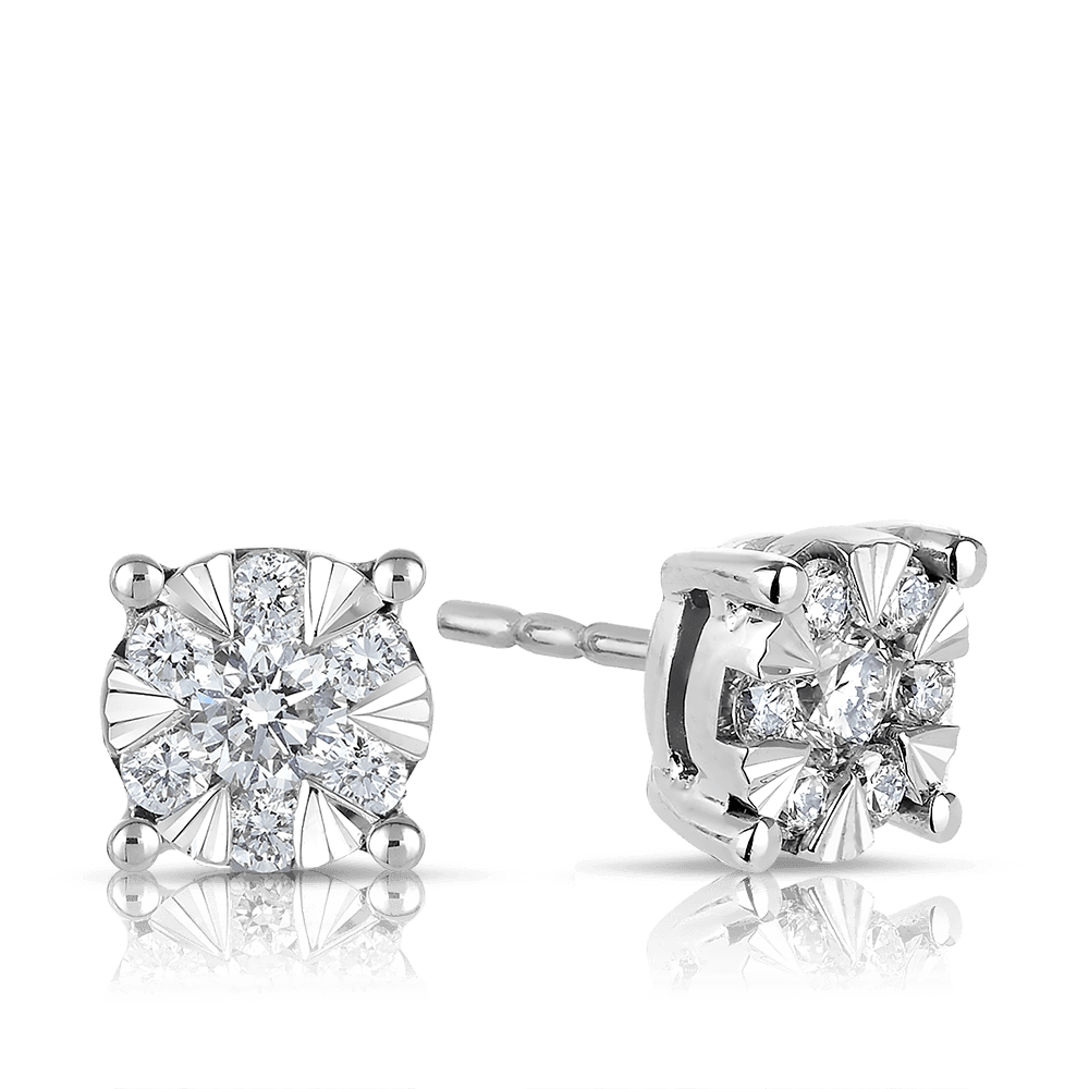 Diamond Cluster Stud Earrings in 9ct White Gold
