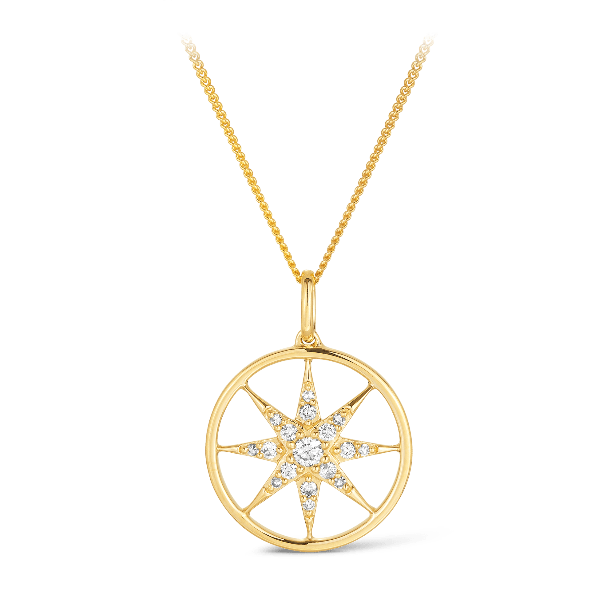 Diamond Compass Pendant in 9ct Yellow Gold