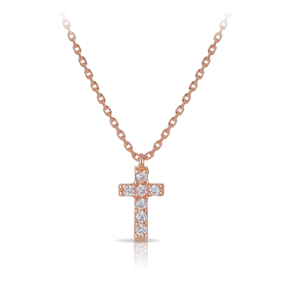 Diamond Cross Necklace set in 9ct Rose Gold