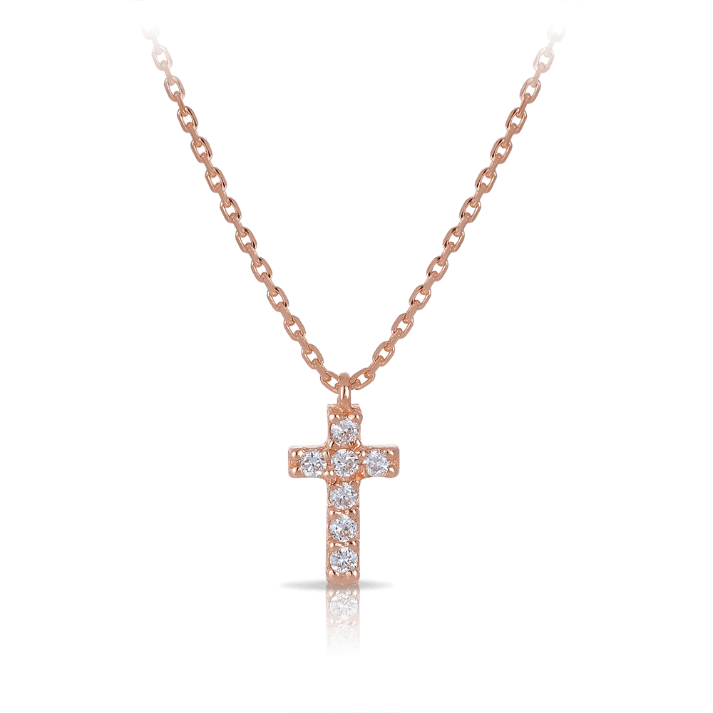 Diamond Cross Necklace set in 9ct Rose Gold - Wallace Bishop