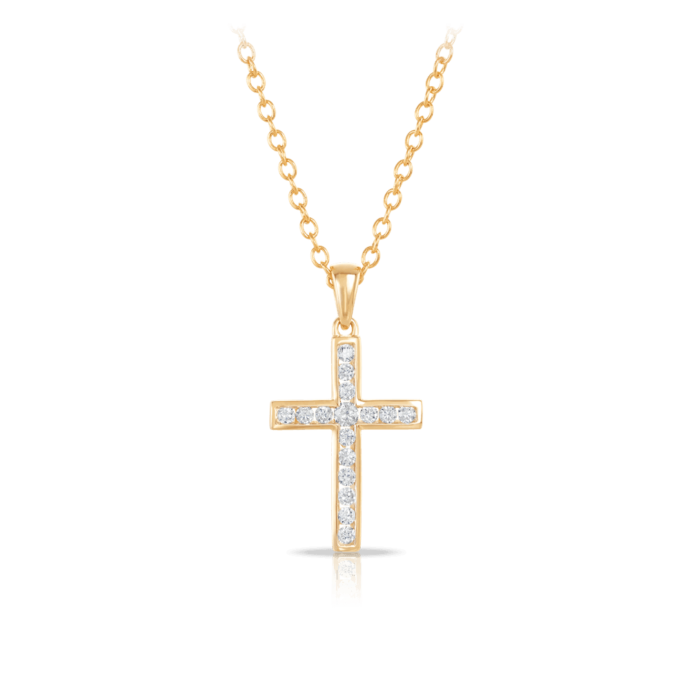 Diamond Cross Pendant in 9ct Yellow Gold