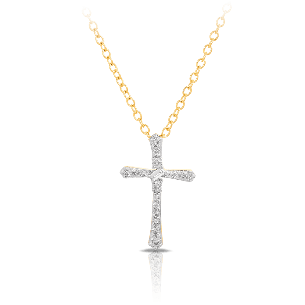Diamond Cross Pendant in 9ct Yellow Gold