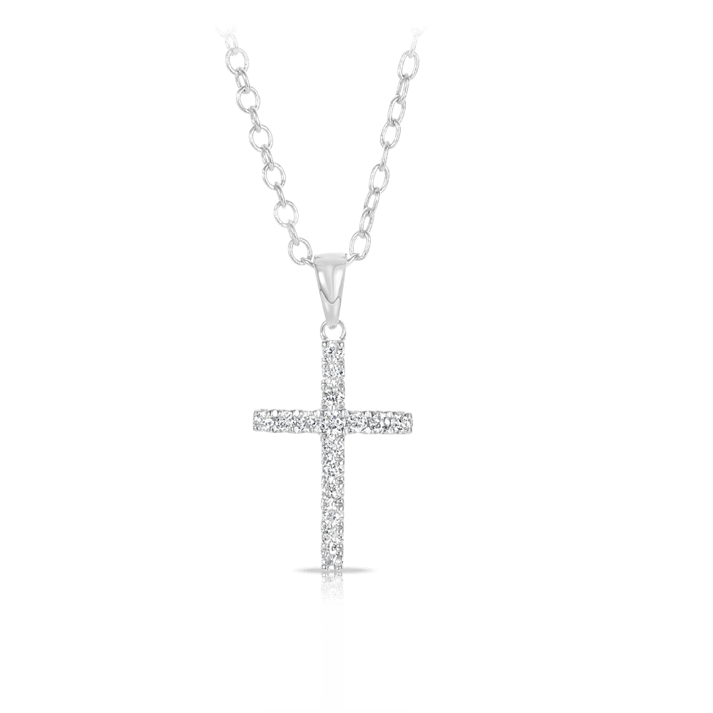 Diamond Cross Pendant set in 9ct White Gold. Total Diamond Weight 0.15ct