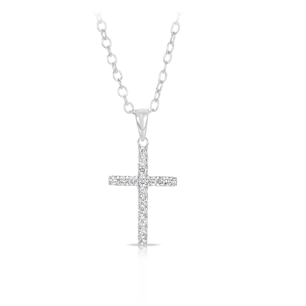 Diamond Cross Pendant set in 9ct White Gold. Total Diamond Weight 0.15ct - Wallace Bishop