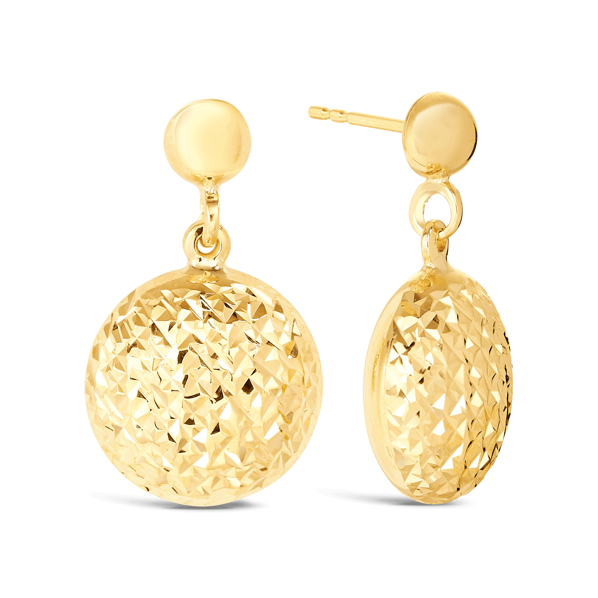 Diamond Cut Circle Shape Drop Earrings in 9ct Yellow Gold