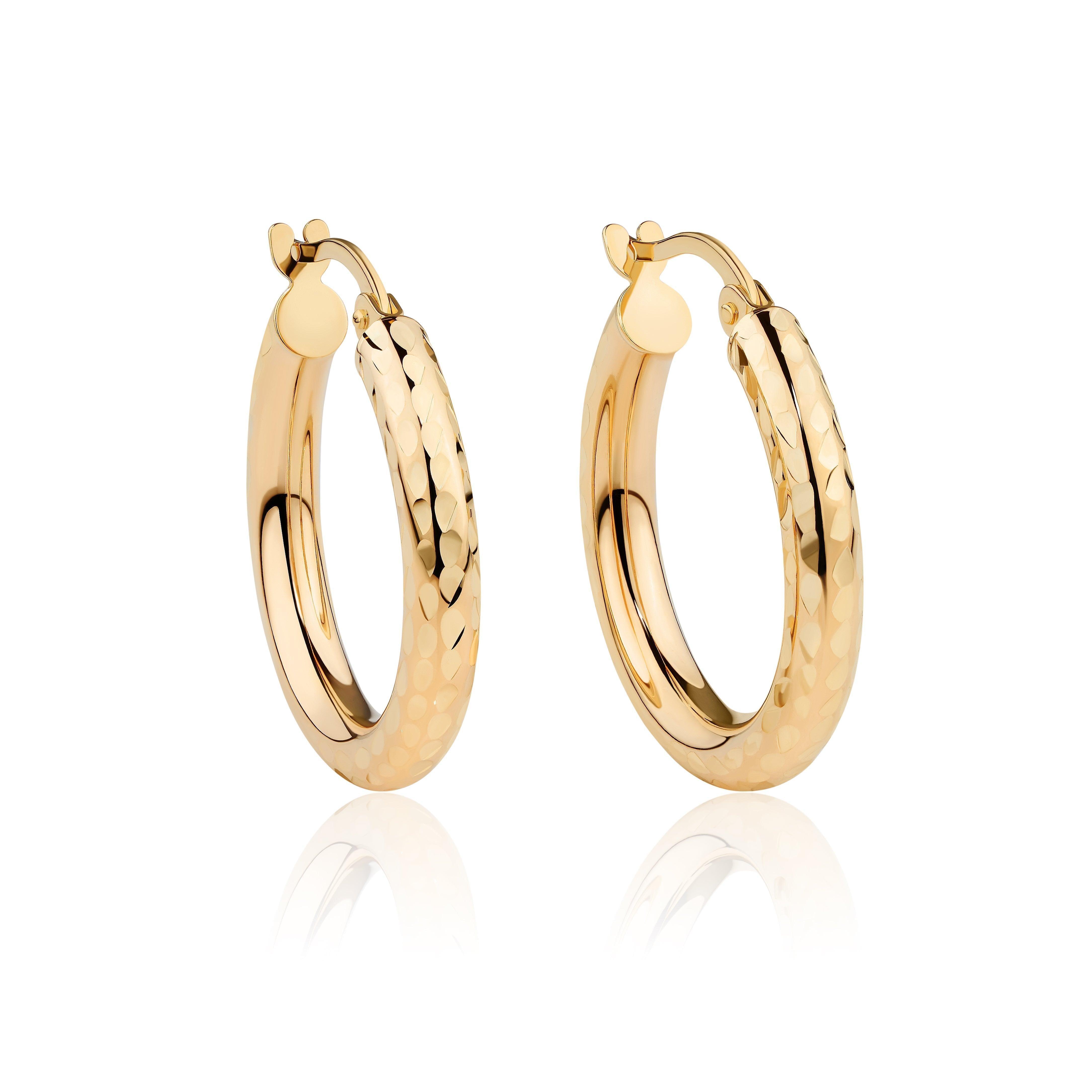 Diamond Cut Hoop Earrings in 9ct Yellow Gold - Wallace Bishop