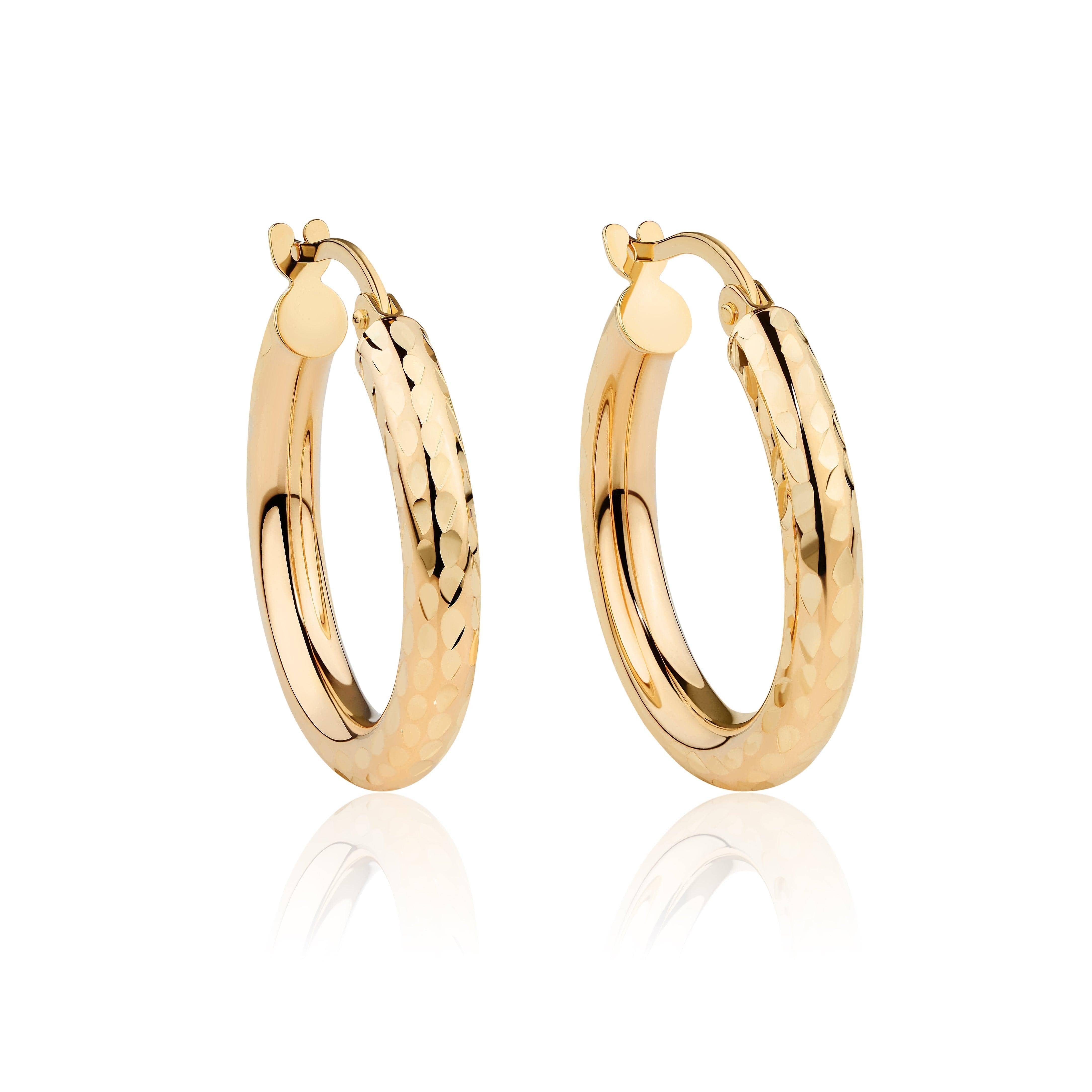 Diamond Cut Hoop Earrings in 9ct Yellow Gold