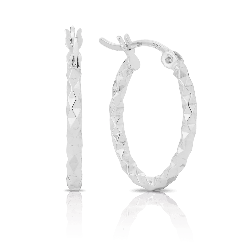 Diamond Cut Hoop Earrings in Sterling Silver - Wallace Bishop