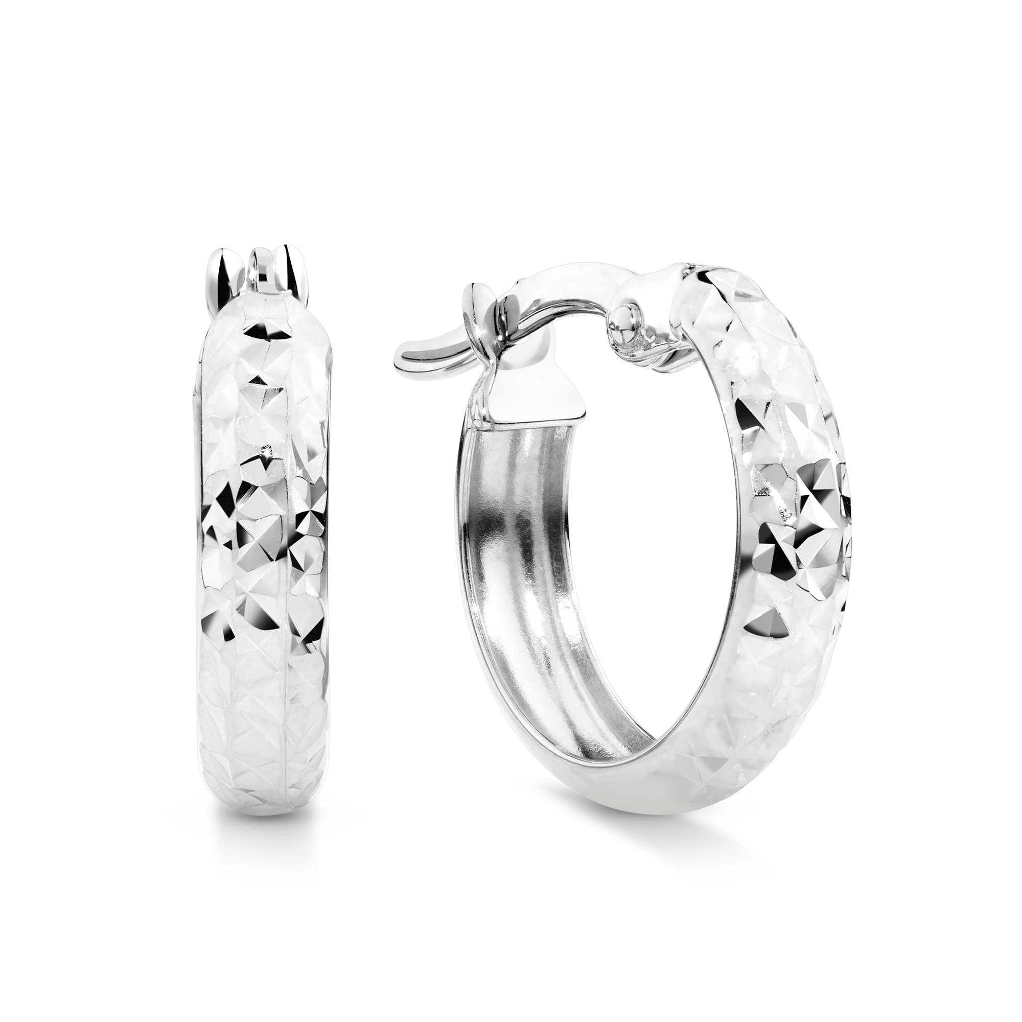 Diamond Cut Huggie Hoop Earrings in 9ct White Gold