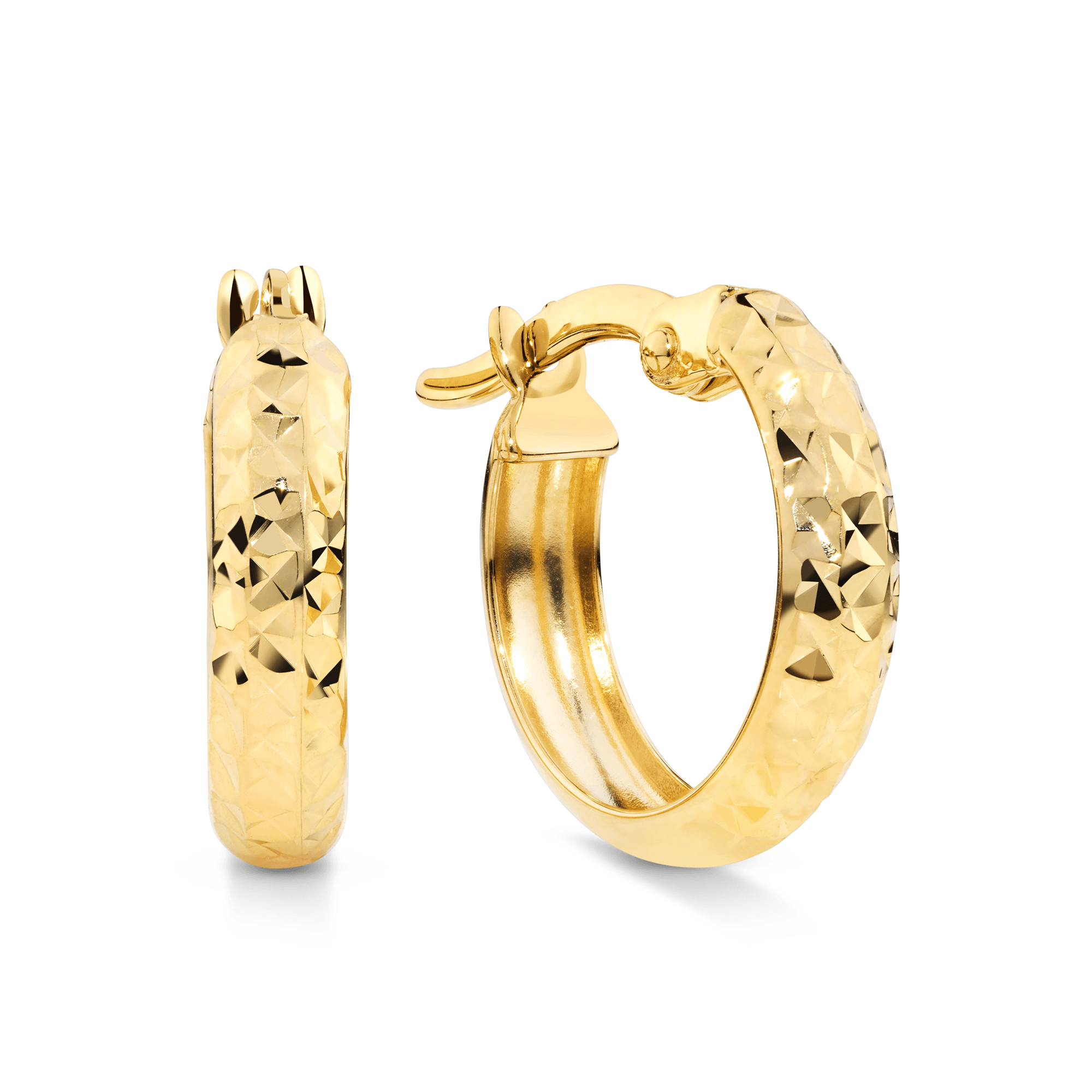 Diamond Cut Huggie Hoop Earrings in 9ct Yellow Gold