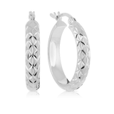 Diamond Cut Round Hoop Earrings in Sterling Silver - Wallace Bishop