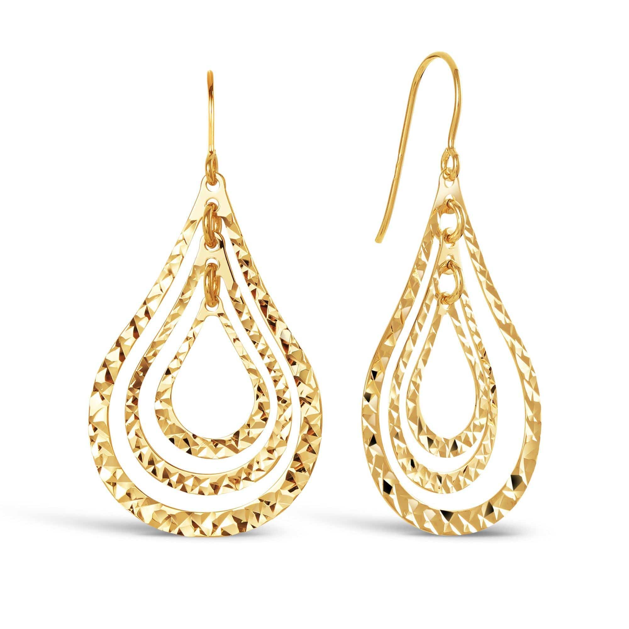 Diamond Cut Triple Pear Drop Earrings in 9ct Yellow Gold