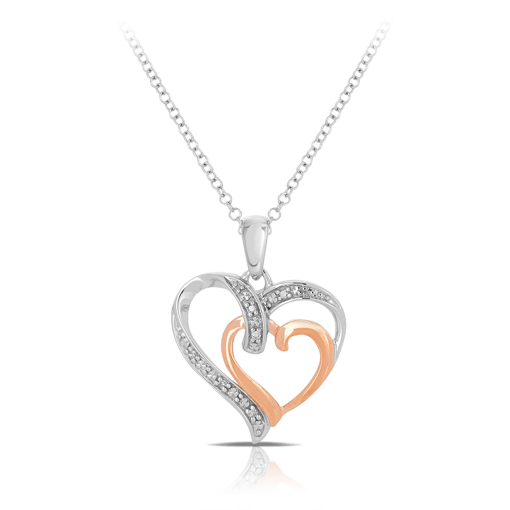 Diamond Double Hearts Pendant in 9ct White and Rose Gold