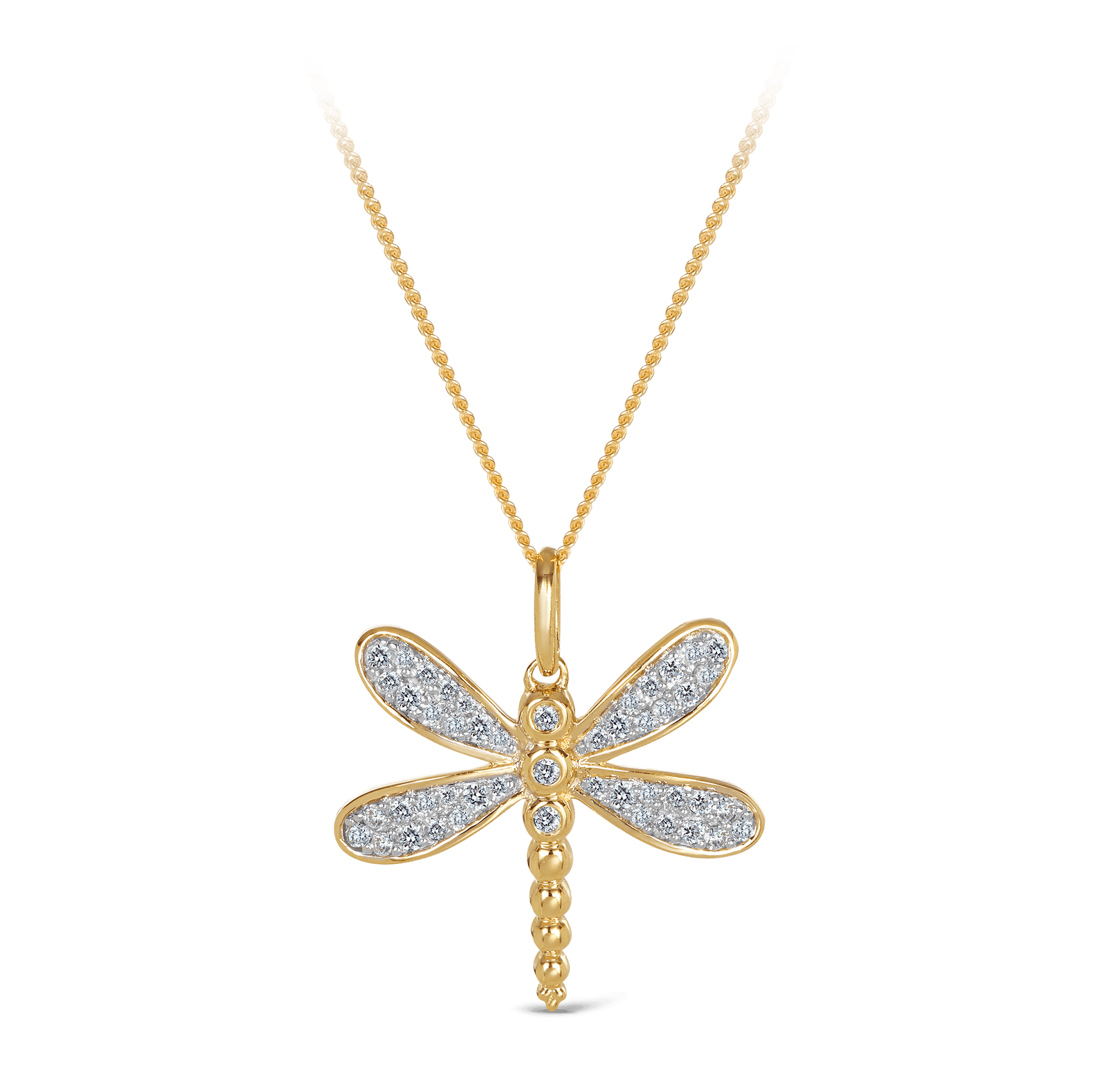 Diamond Dragonfly Pendant in 9ct Yellow Gold