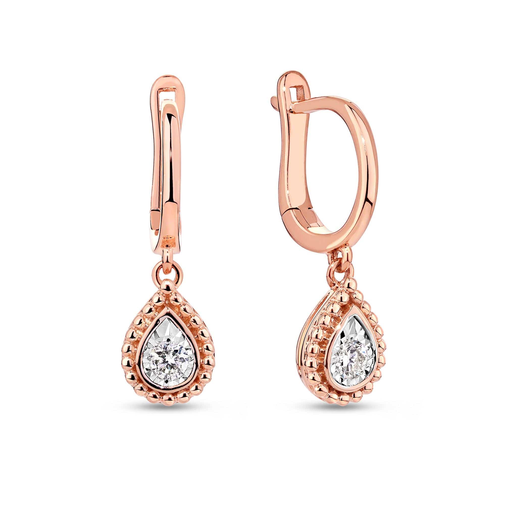 Diamond Drop Earrings in 9ct Rose Gold
