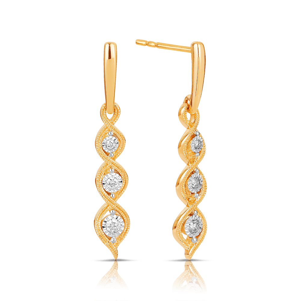 Diamond Drop Earrings in 9ct Yellow and White Gold TGW 0.12ct - Wallace Bishop
