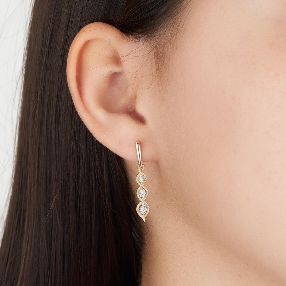 Diamond Drop Earrings in 9ct Yellow and White Gold TGW 0.12ct