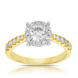 Diamond Halo Cluster Engagement Ring in 9ct Yellow Gold - Wallace Bishop