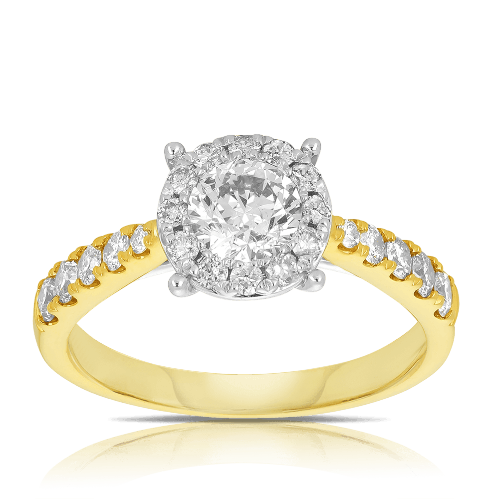 Diamond Halo Cluster Engagement Ring in 9ct Yellow Gold - Wallace Bishop