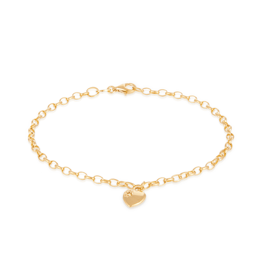 Diamond Heart Charm Belcher Bracelet set in 9ct Yellow Gold - Wallace Bishop