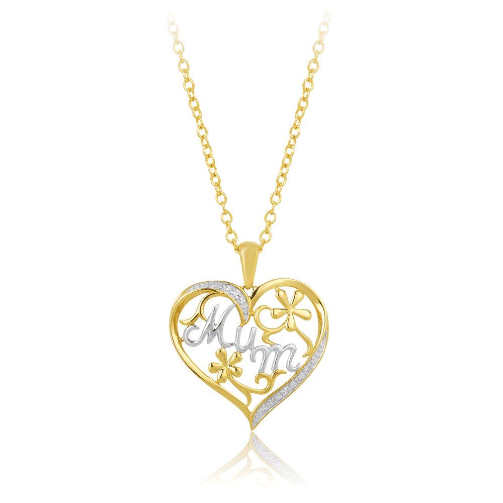 Diamond Heart 'Mum' Pendant set in 9ct Yellow Gold