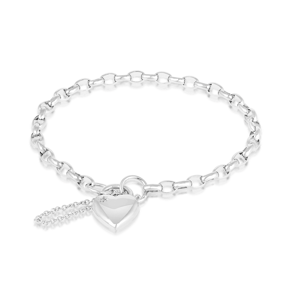 Diamond Heart Padlock Bracelet in Sterling Silver