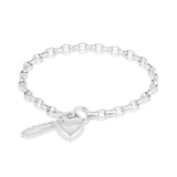 Diamond Heart Padlock Bracelet in Sterling Silver