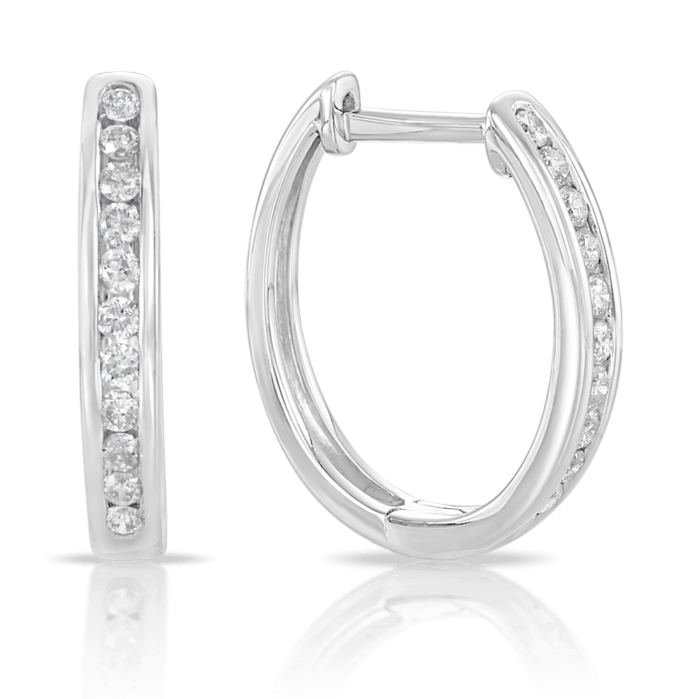 0.25ct TW Channel Set Diamond Oval Huggie in 9ct White Gold