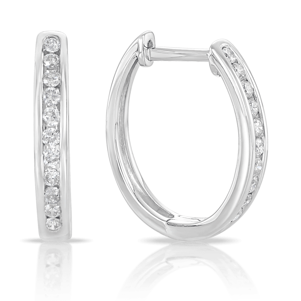 Diamond Huggie Hoop Earrings in 9ct White Gold - Wallace Bishop