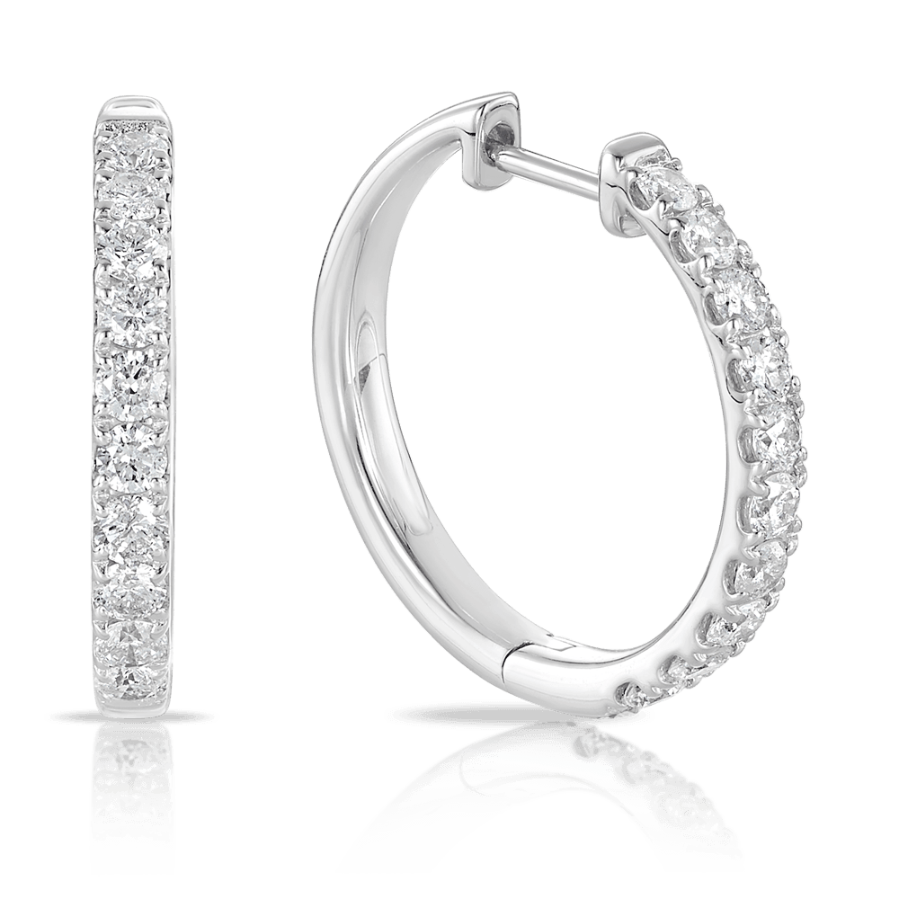 Diamond Huggie Hoop Earrings in 9ct White Gold - Wallace Bishop