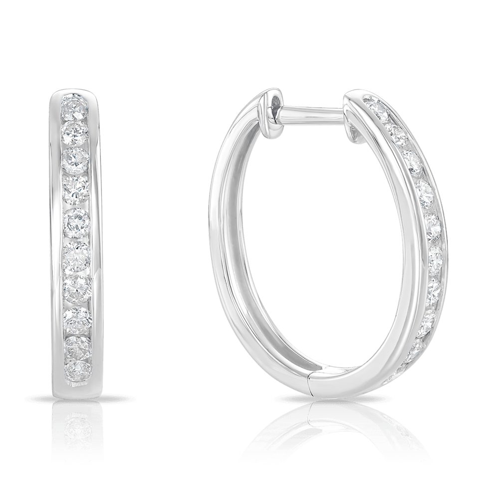 0.50ct TW Channel Set Diamond Oval Huggie in 9ct White Gold