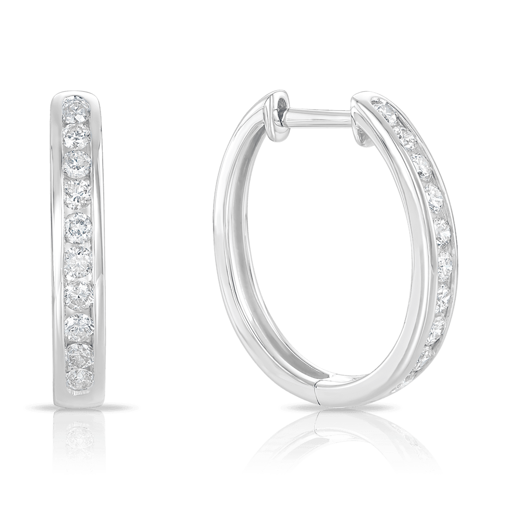 Diamond Huggie Hoop Earrings in 9ct White Gold - Wallace Bishop