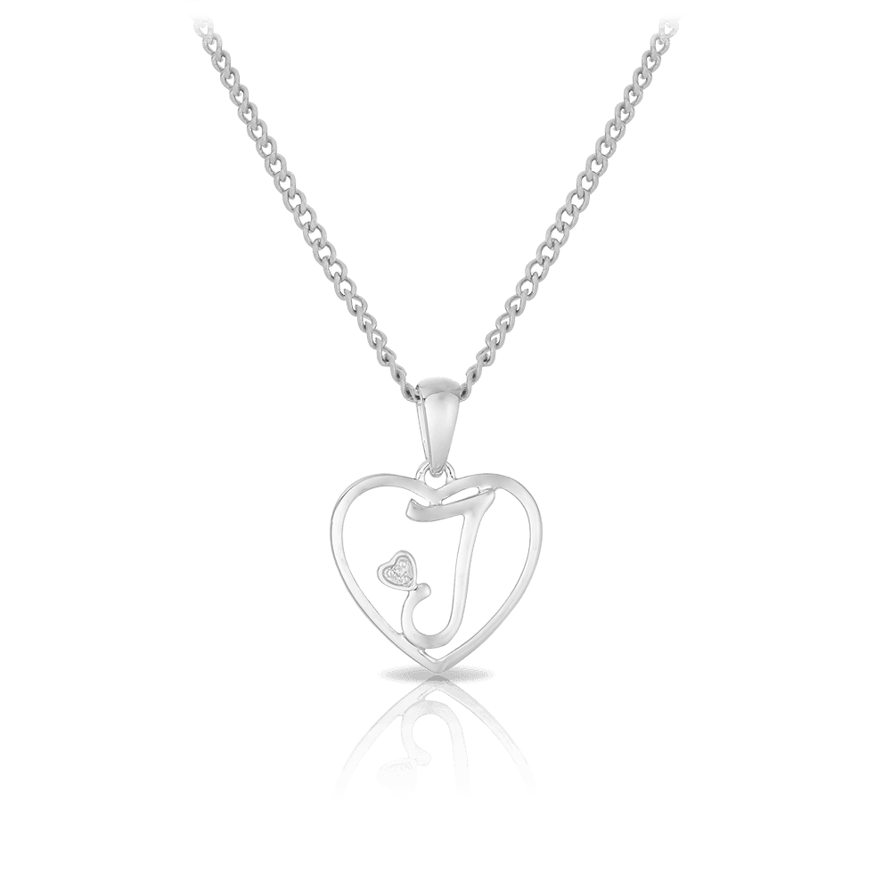 Diamond Initial Heart Pendant in Sterling Silver - Wallace Bishop