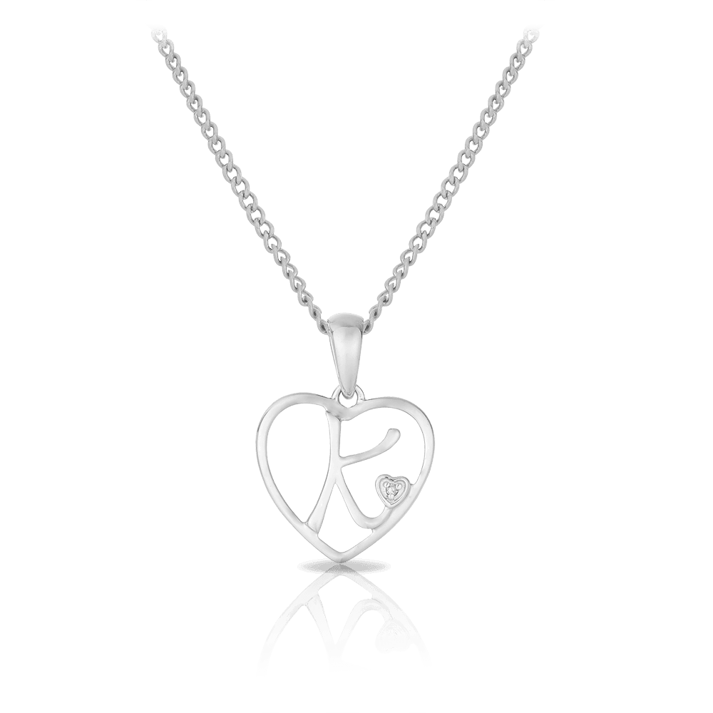 Diamond Initial Heart Pendant in Sterling Silver - Wallace Bishop