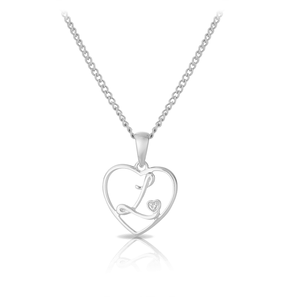 Diamond Initial Heart Pendant in Sterling Silver - Wallace Bishop