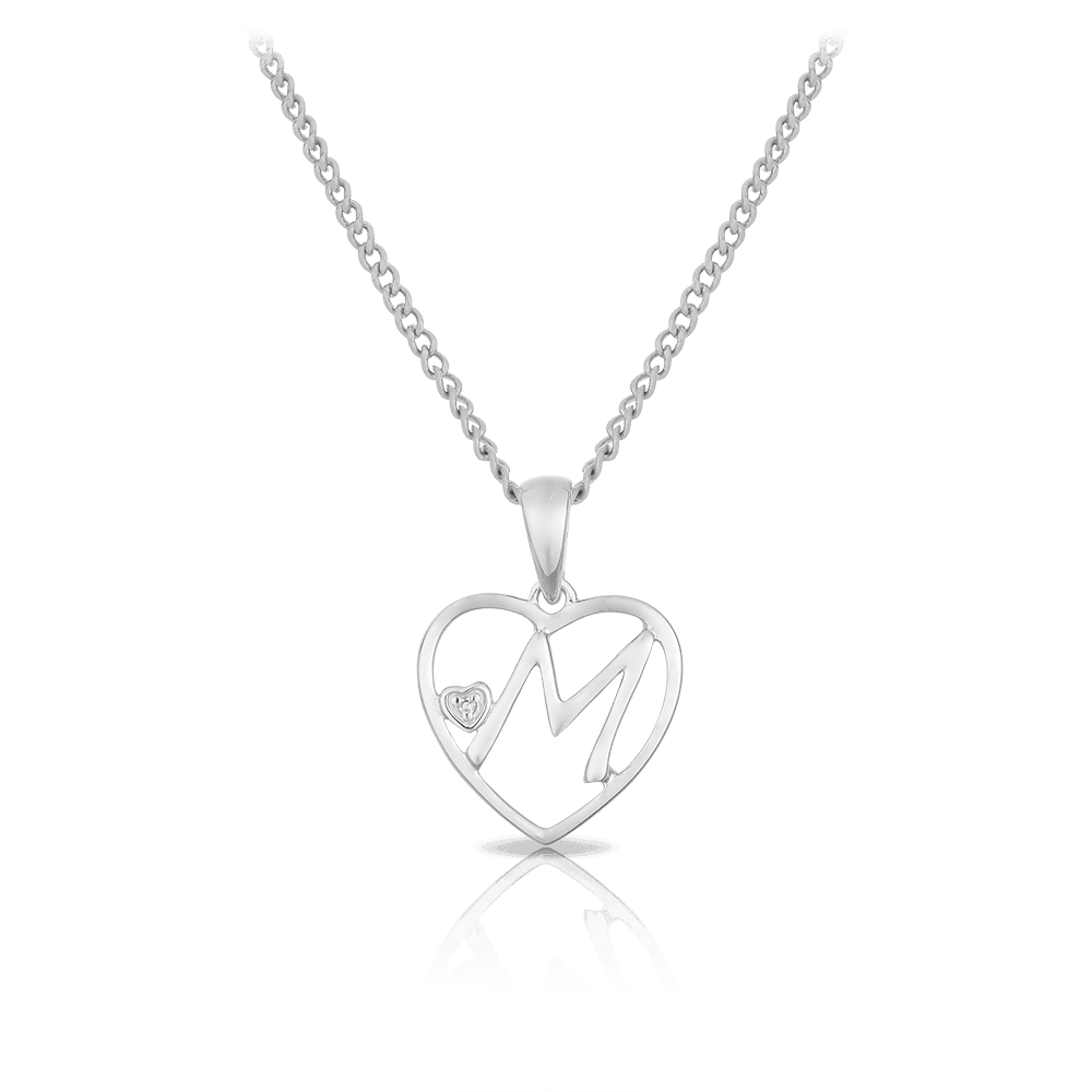 Diamond Initial Heart Pendant in Sterling Silver - Wallace Bishop