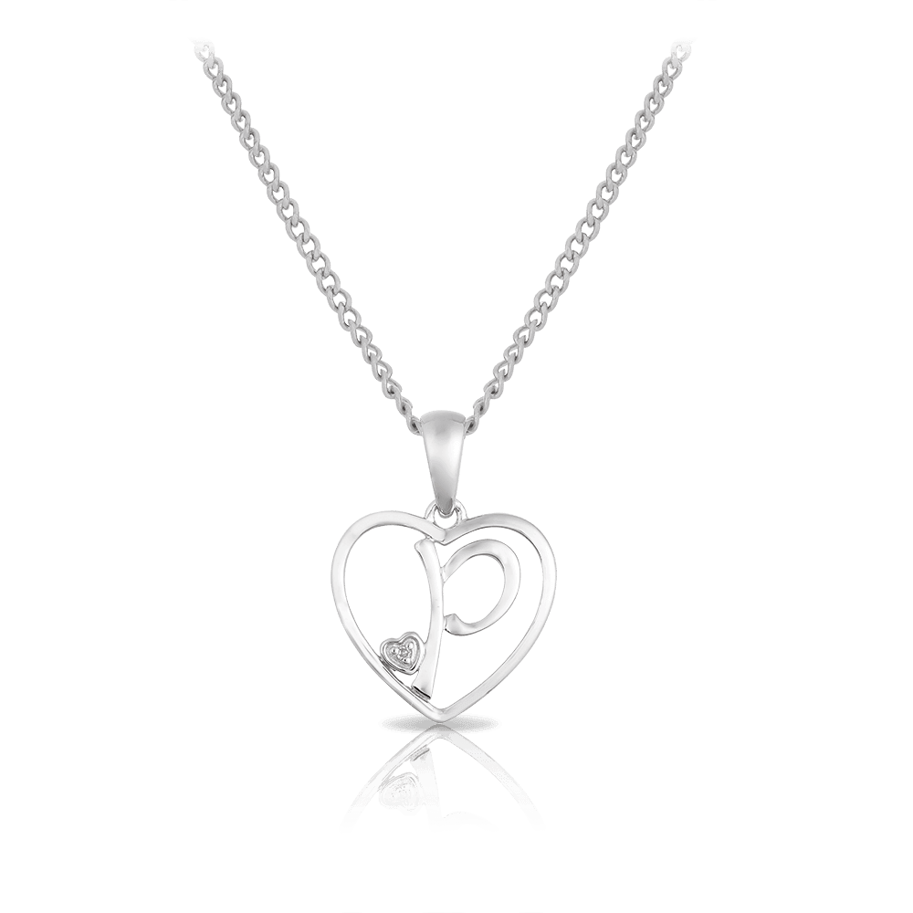 Diamond Initial Heart Pendant in Sterling Silver - Wallace Bishop