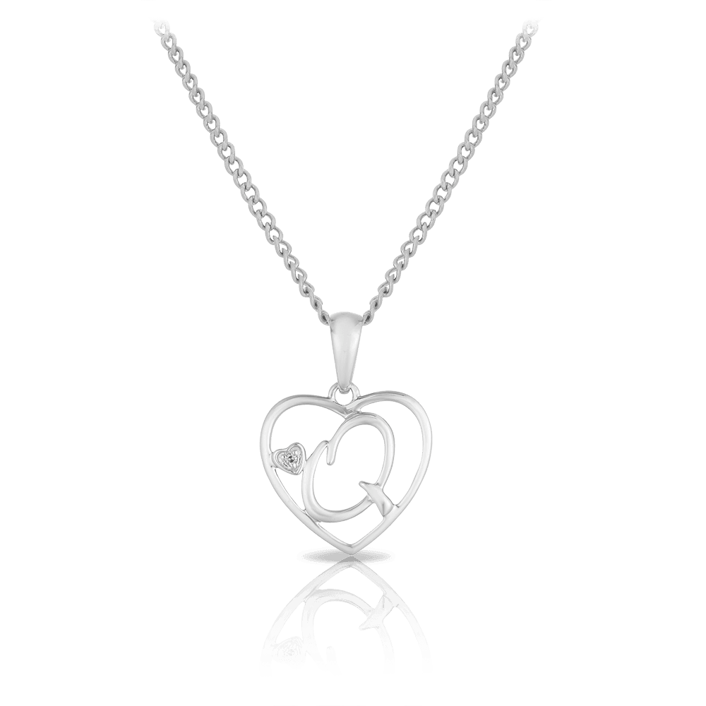 Diamond Initial Heart Pendant in Sterling Silver - Wallace Bishop