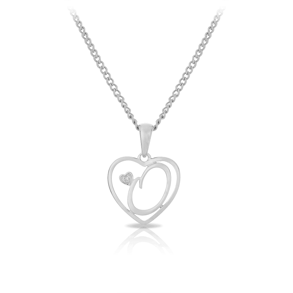Diamond Initial Heart Pendant in Sterling Silver - Wallace Bishop