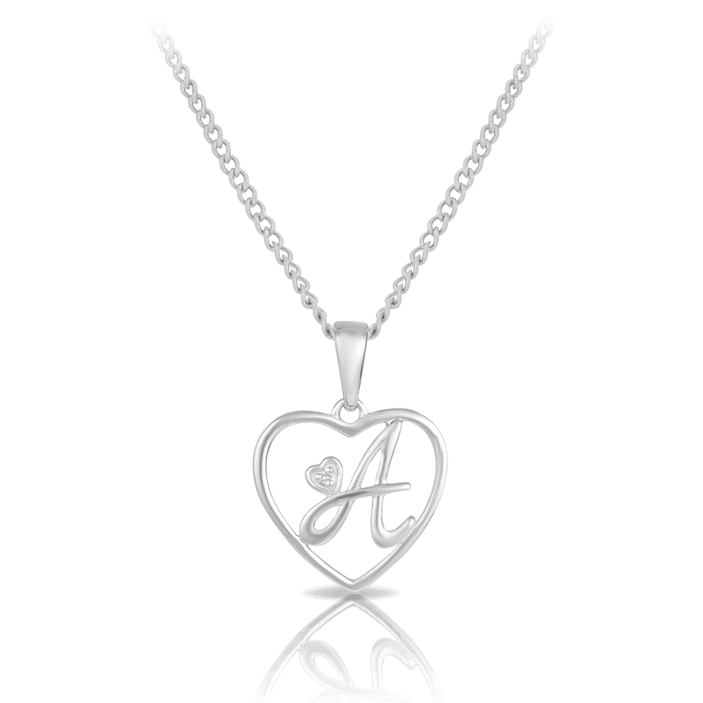 Diamond Initial Heart Pendant in Sterling Silver - Wallace Bishop