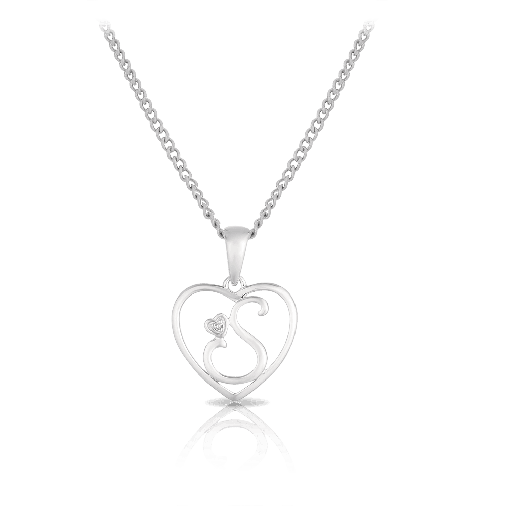 Diamond Initial Heart Pendant in Sterling Silver - Wallace Bishop