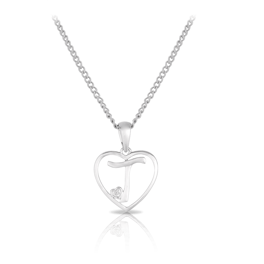 Diamond Initial Heart Pendant in Sterling Silver - Wallace Bishop