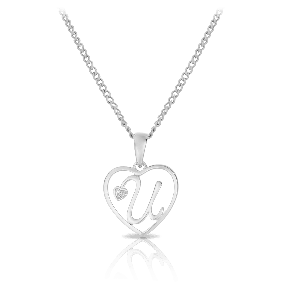 Diamond Initial Heart Pendant in Sterling Silver - Wallace Bishop