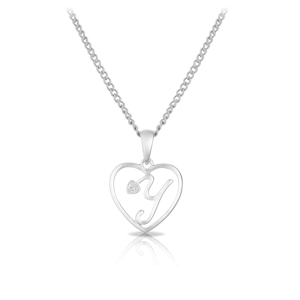 Diamond Initial Heart Pendant in Sterling Silver - Wallace Bishop