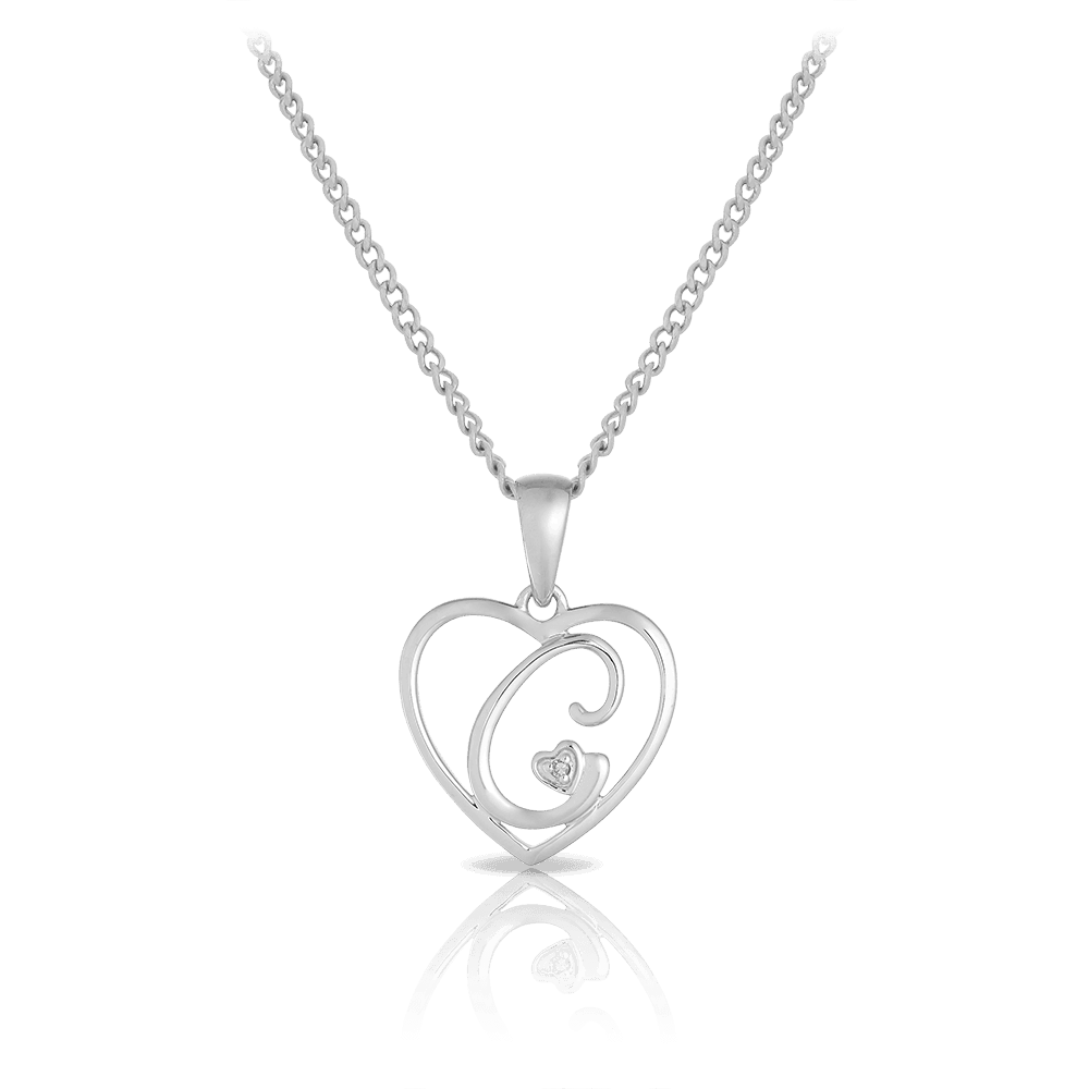 Diamond Initial Heart Pendant in Sterling Silver - Wallace Bishop